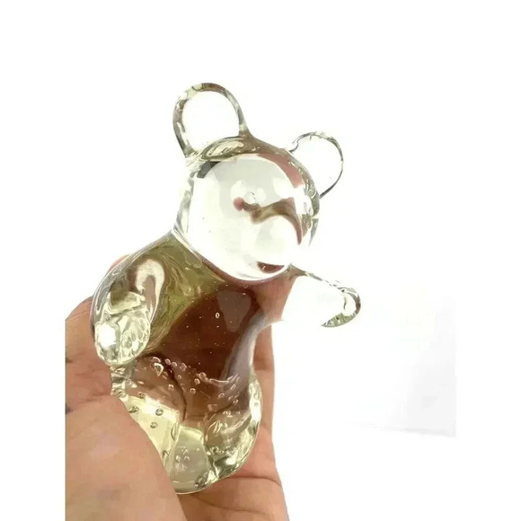 VTG Clear Crystal Glass Bear Controlled Bubbles Paperweight 8.4 Oz - Picture 2 of 13